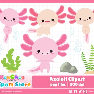 Axolotl Clipart - Kawaii Axolotl Printable Clip Art for Commercial and Personal Use