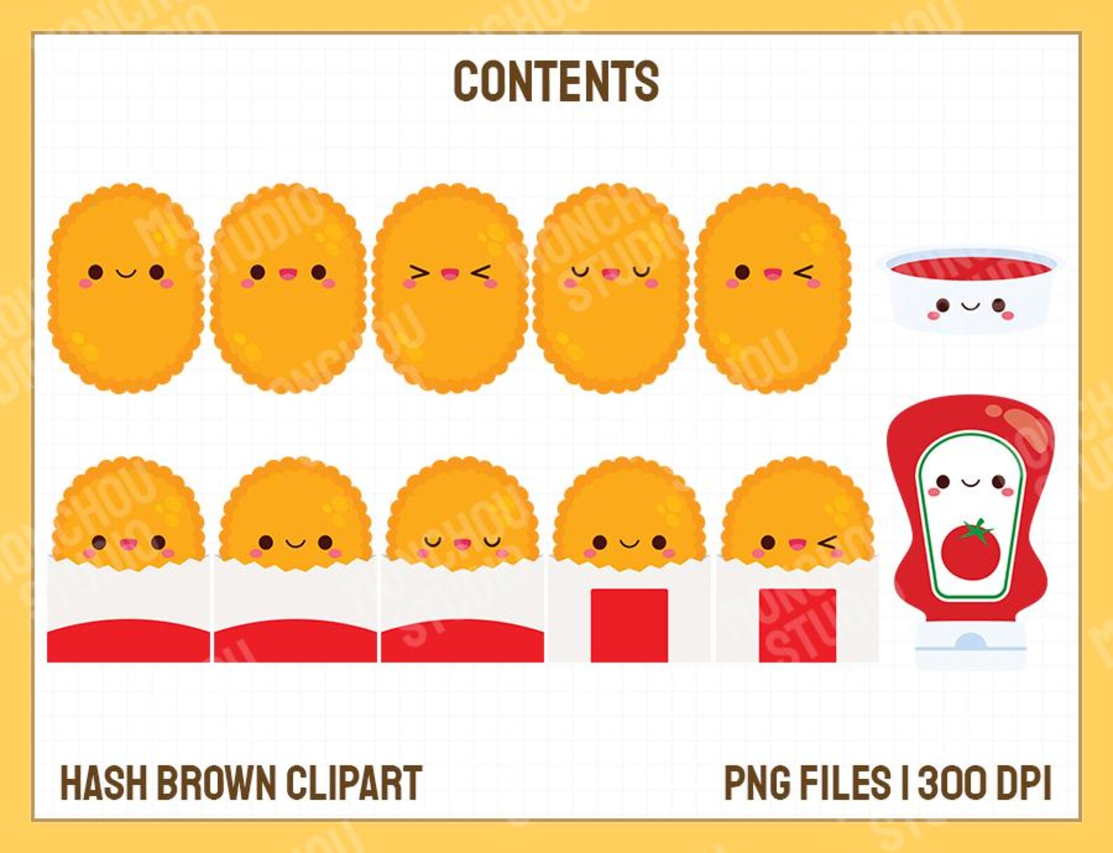 Hash Brown Clipart - Cute Kawaii Hash Browns Clip Art Set - Instant ...
