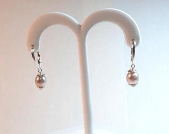 Lovely Pastel Pearl Earrings with Sterling Silver "Step" Pearl Caps and Designer Leverbacks!