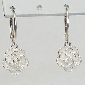 Lovely Camellia Flower Sterling Silver Earrings with Lever backs from Garden Collection!