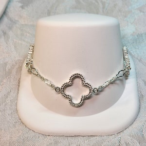 SOLID Sterling Arabesque/Clover Station Bracelet, (aka Alhambra or Quatrefoil) 3/4&quot; wide, 7.5&quot; long!
