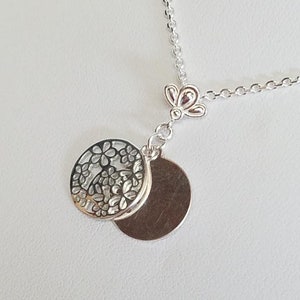 Round &quot;Hidden Message&quot; Cutout Flower 2 Disc Pendant in SOLID Sterling Silver from the Garden Collection