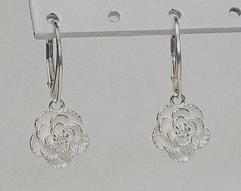Lovely Camellia Flower Sterling Silver Earrings with Lever backs from Garden Collection!