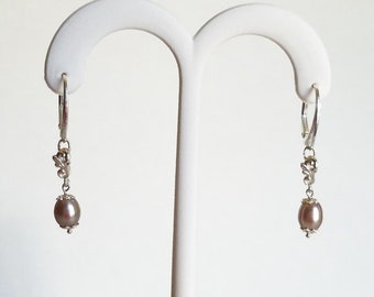 Beautiful Pinkish Grey Pearl Earrings with Scrollwork Connectors with Sterling Lever Backs!!