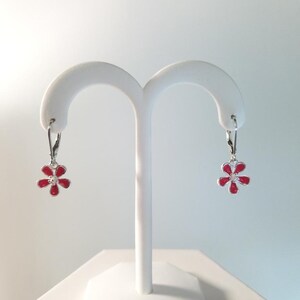 Gorgeous Enameled Bright Pink 5 Petal Earrings with Sterling Lever Backs from the Garden Collection!