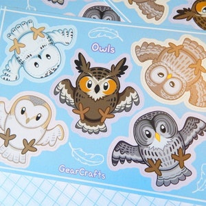 Feuille d'autocollants hibou mignon format A6