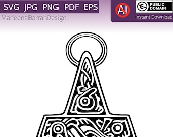 Viking Thor&#39;s hammer, Mjolnir design featuring interlacing gripping beast decoration