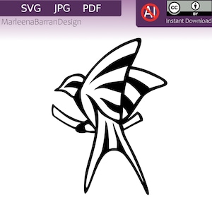 Hirondelle, dessin au trait noir et blanc d'un oiseau à utiliser comme ressource créative dans l'artisanat, par exemple comme fichier de découpe SVG