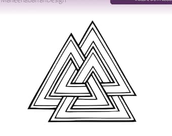 Valknot, Valknut, Tattoo design, Free to use original public domain image to use in crafting. SVG PNG and JPG files