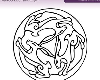 Drie hazen, drievoudige haas ontwerp, vectorkunstbestand SVG voor gebruik in kunst, ambacht, clipart, snijwerk of digitale scrapbooking