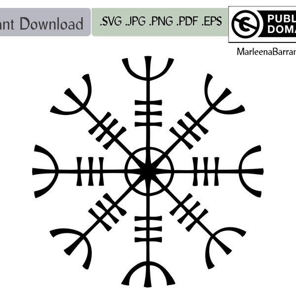 Aegishjalmur, Ægishjálmr, Helm of Awe, Icelandic magical stave, Galdrastafir. Digital download vector clip art.