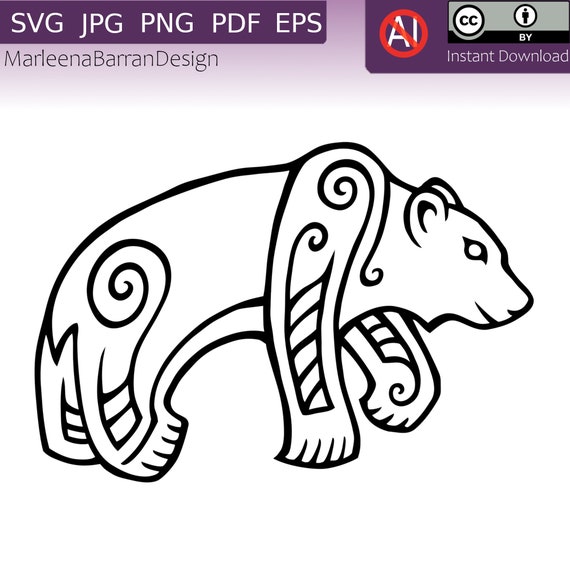 Bear vector line art, Shamanic Bear Tattoo design, digital stamp, creative commons