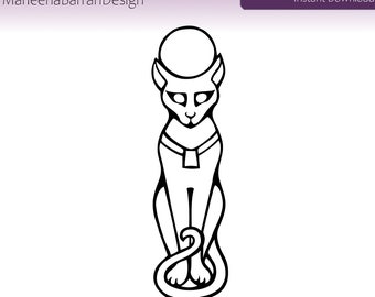 Bastet, Egyptische kattengodin. Commercieel gebruik, rechtenvrije SVG-afbeelding voor gebruik bij knutselen, graveren, snijden en tatoeëren