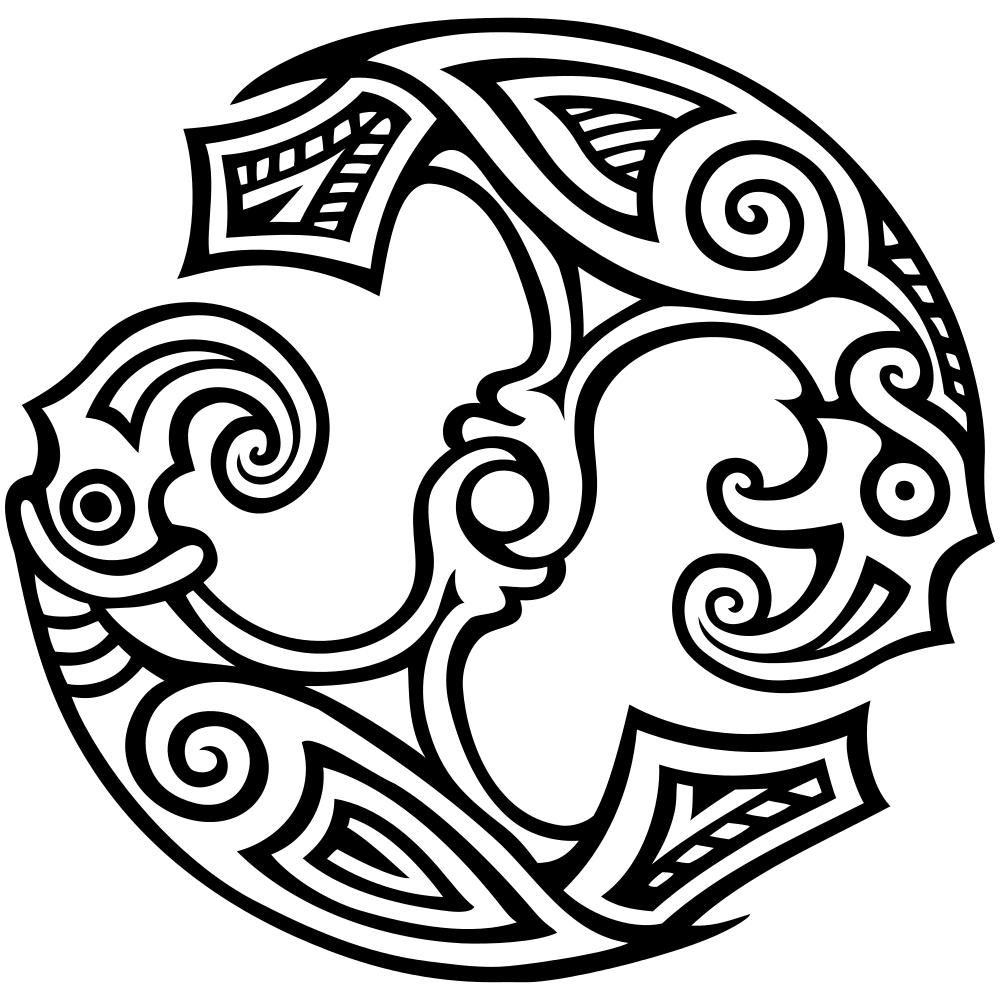 Odin's Ravens, Huginn and Muninn, Circular design of two ravens, suitable for art and craft or as a tattoo design