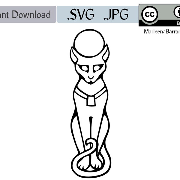 Bastet, Egyptian Cat Goddess. Commercial use, Royalty free SVG image for use in crafting, engraving, carving, tattoo art