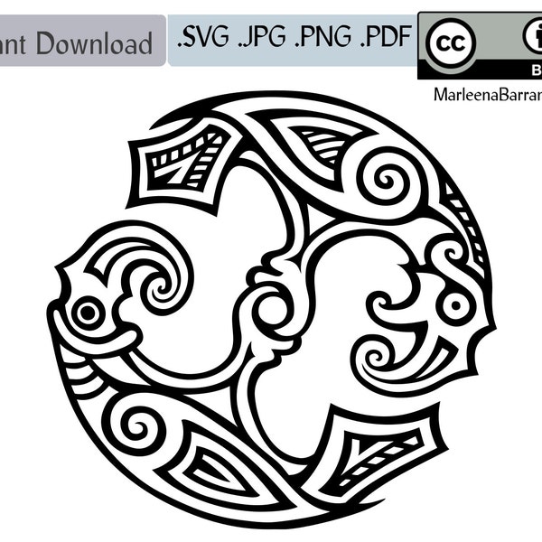 Odin's Ravens, Huginn and Muninn, Circular design of two ravens, suitable for art and craft or as a tattoo design
