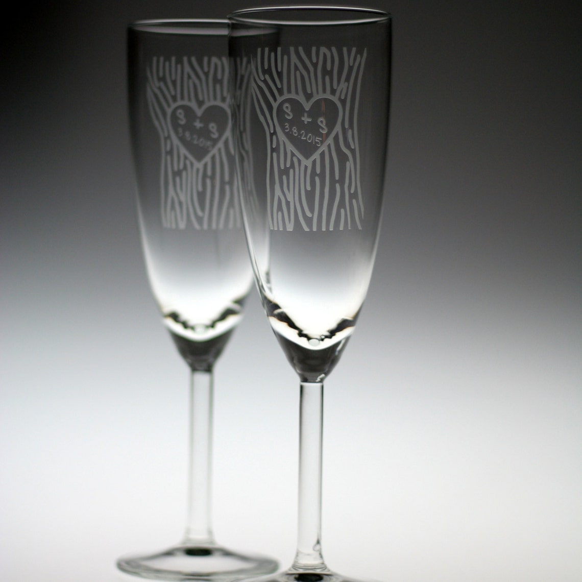 Wedding Champagne Flutes With Initials in Heart With Arrow Etsy