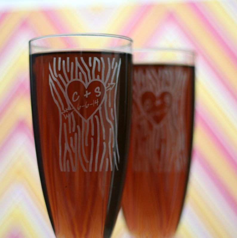 Wedding Champagne Flutes With Initials in Heart With Arrow Etsy