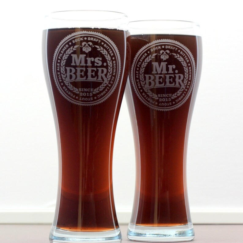 Mr Mrs Beer Glasses set of 2 Glasseswedding Gift Newlywed Etsy