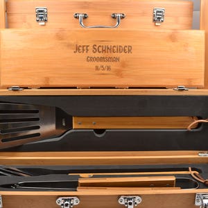 Personalized Barbecue Set - Locking Chest & Stainless Steel BBQ Tools - High Detail Relief Engraving - Just Add Name or Tell Us What Design!