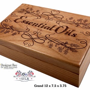 Essential Oils Box |  Lavender Decor Design | Stylish Essential Oil Storage | Heirloom Quality Hardwood Engraving | Made in the USA
