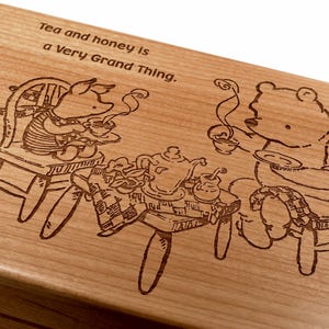 Engraved Winnie the Pooh Tea Box, Vintage Wood Tea Organizer