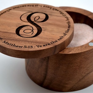 Personalized Acacia Wood Salt Keeper with Swivel Cover - Engraved - Monogramming Included in Price