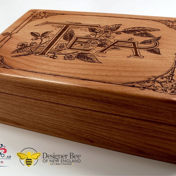 Wood Tea Box - Our Classic Vintage Design-Heirloom Quality-Store and Serve Your Favorite Teas in Style! - Great Kitchen or Housewarming Gift