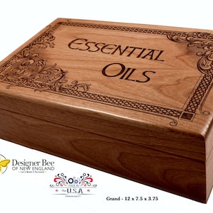 Essential Oils Storage Box-High Detail Engraving in Celtic & Baroque Design-USA Made from Premium Alder-For the Aromatherapy Enthusiast