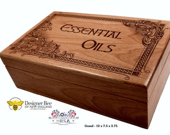 Essential Oils Storage Box-High Detail Engraving in Celtic & Baroque Design-USA Made from Premium Alder-For the Aromatherapy Enthusiast