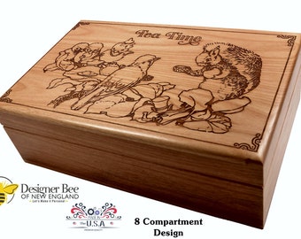 Bosthee-opbergdoos gegraveerd, bos dieren thee opbergdoos, cadeau natuurliefhebber