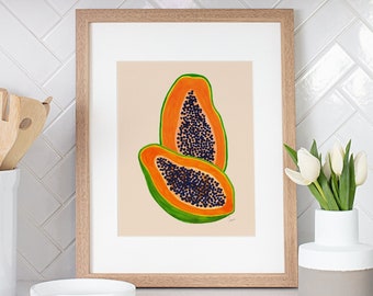 Papaya Print, Colorful Wall Art, Tropical Wall Art, Digital poster