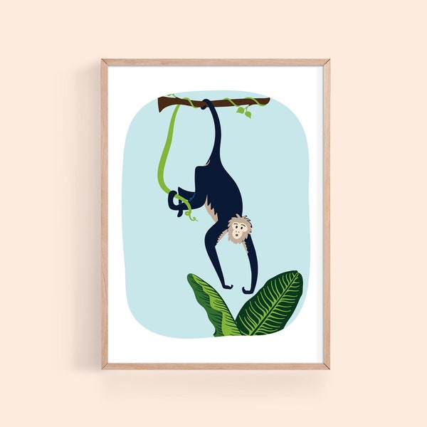 Capuchin Monkey Art Print, Printable Jungle Animals Art, Tropical Illustration Print, Kids Room Wall Art Print, Nursery Art Instant Download