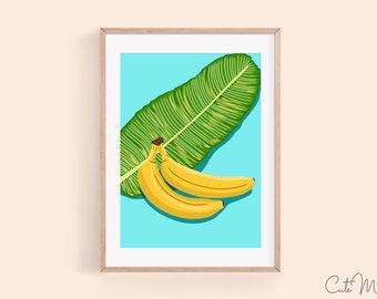 Banana Print, Tropical Decor, Colorful Wall Art, Kitchen Art Print