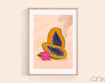 Papaya Print, Tropical Wall Art, Boho Beach Decor, Kitchen Artwork