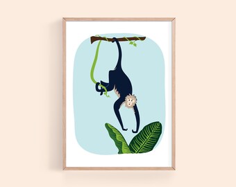 Capuchin Monkey Art Print, Printable Jungle Animals Art, Tropical Illustration Print, Kids Room Wall Art Print, Nursery Art Instant Download