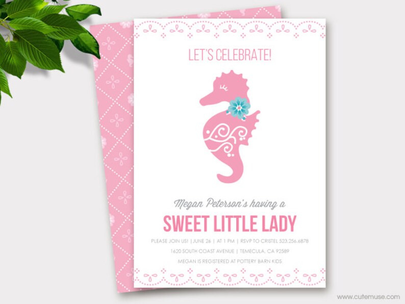 Seahorse Baby Shower Printable Invitation Girl Seahorse Baby Etsy