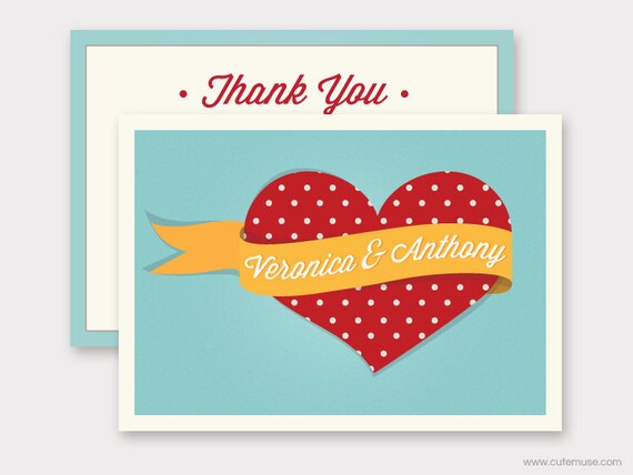 Pin up Thank You Cards Printable, Retro Wedding Cards, Note Cards, Vintage Personalized Stationery, Inspired by the 1950s, Rockabilly Style Il_570xn