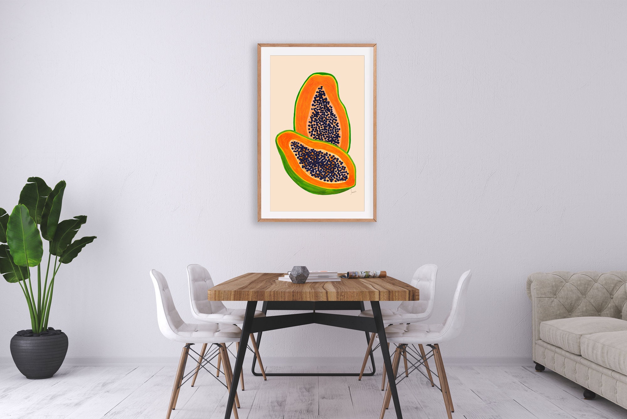 Papaya Art Print Printable Fruit Painting Tropical Kitchen | Etsy