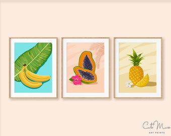 Gallery Wall Art Set, Fruit Wall Art, Kitchen Decor, Colorful Prints