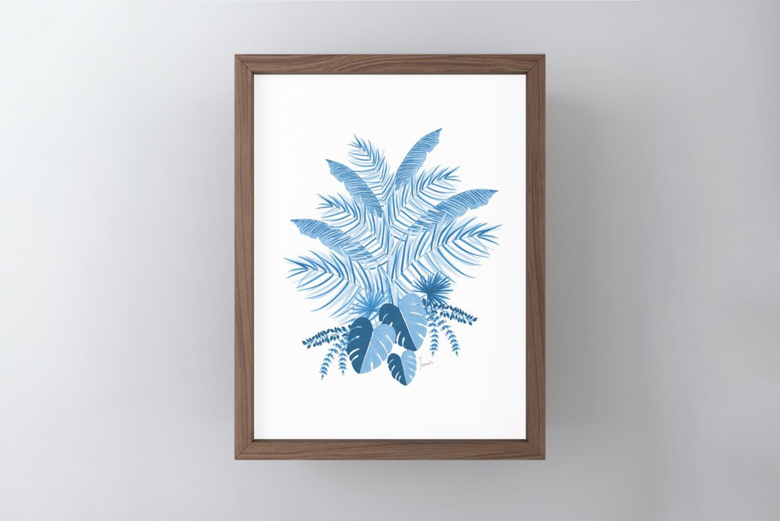 Denim Blue Tropical Leaves Art Print Palm Leaf Art Wall | Etsy