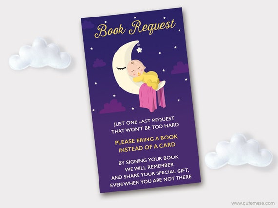 I Love you to the Moon and Back Book Request Printable, Baby Sleeping on the Moon, Bring a Book Instead of a Card, Insert, Instant Download Il_570xn