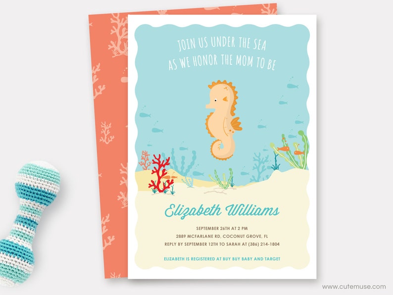Beach Baby Shower Printable Invitation Seahorse Baby Shower Etsy