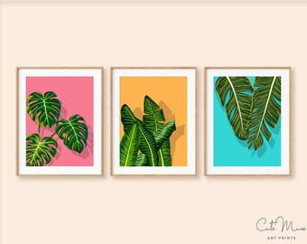 Botanical Prints, Set of 3 Prints, Tropical Wall Art, Gallery Wall Set