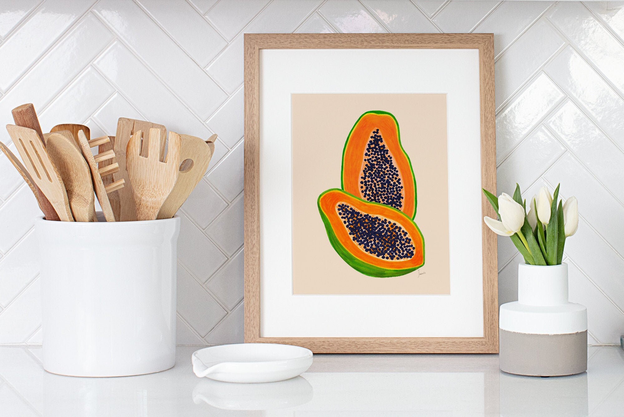 Papaya pintura arte impresión fruta tropical imprimible arte Etsy