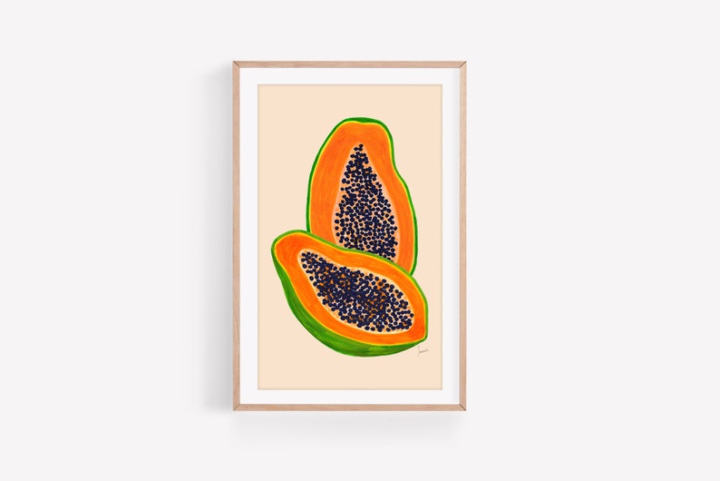 Papaya Art Print Printable Fruit Painting Tropical Kitchen Etsy