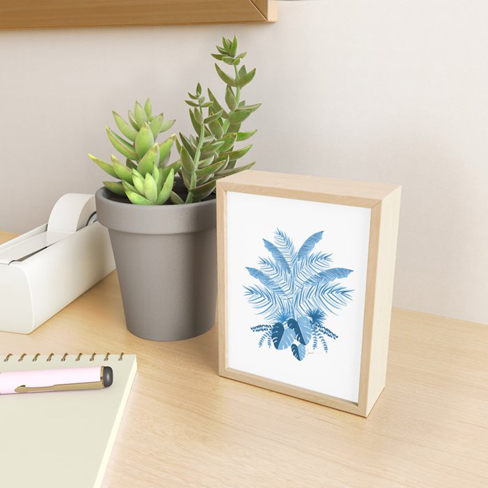 Denim Blue Tropical Leaves Art Print Palm Leaf Art Wall | Etsy