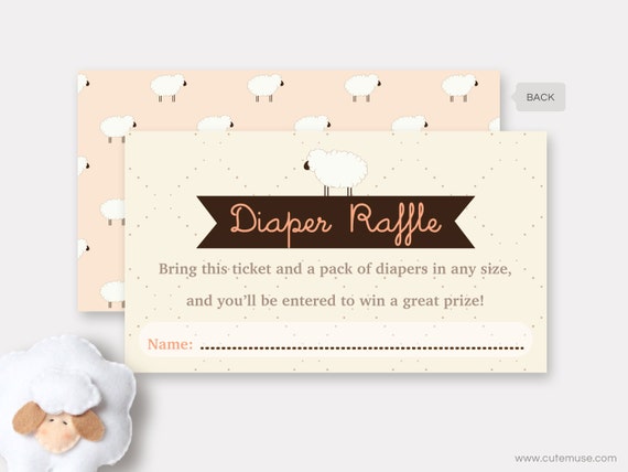 Sheep Diaper Raffle Ticket Printable, Little Lamb Baby Shower Game, Sheep Insert Card, Gender Neutral Diaper Raffle Cards, Instant Download Il_570xn