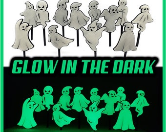 Glow in the Dark GHOSTS Cupcake Toppers for Haunted HALLOWEEN Party -Set of 12  Spooky Cake Topper Decoration for October BIRTHDAY Party