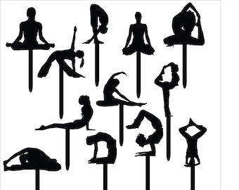 Yoga Cupcake Toppers - Set of 12, 3D Printed Party Decorations